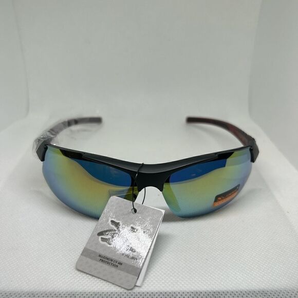 X-Loop Wrap Mirrored Semi Rimless Mens Sunglasses - Picture 2 of 3
